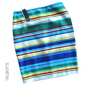 NWT | TALBOT’S COLORFUL STRIPED COTTON PENCIL SKIRT LINED | 4 PETITE